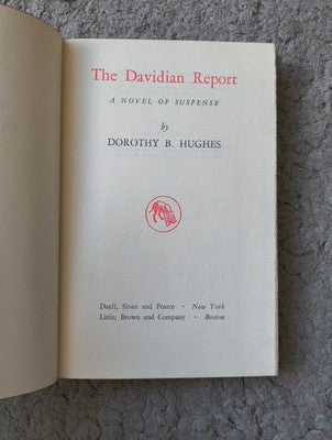 The Davidian Report by Dorothy B. Hughes 1952 Doubleday 1st Edition