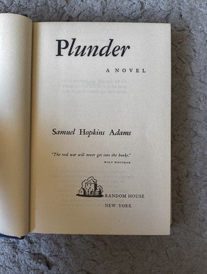 Plunder by Samuel Hopkins Adams 1948 Vanguard Press 1st Edition
