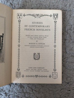 Antique French Book 'Stories by Contemporary French Novelists' By Bowler 1924