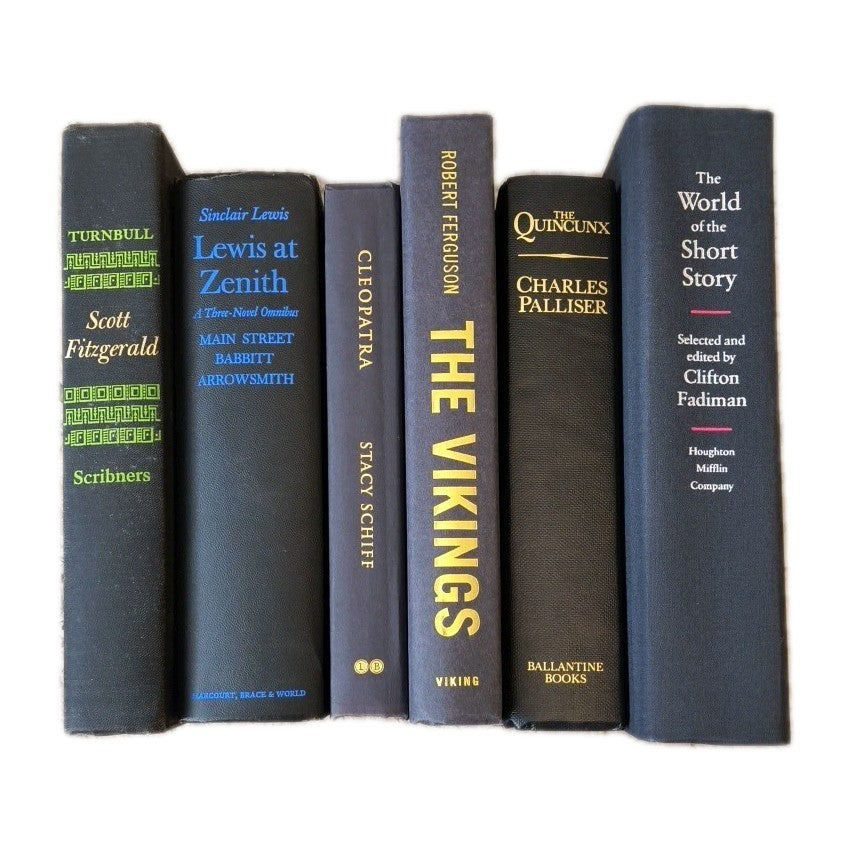 Lot of 6 Thick Black Cover Hardcover Books for Classic Libraries Decor