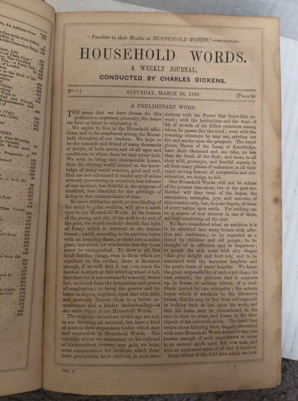 Antique Household Words Charles Dickens Volume 1, 2 & 3  (1850-1851)