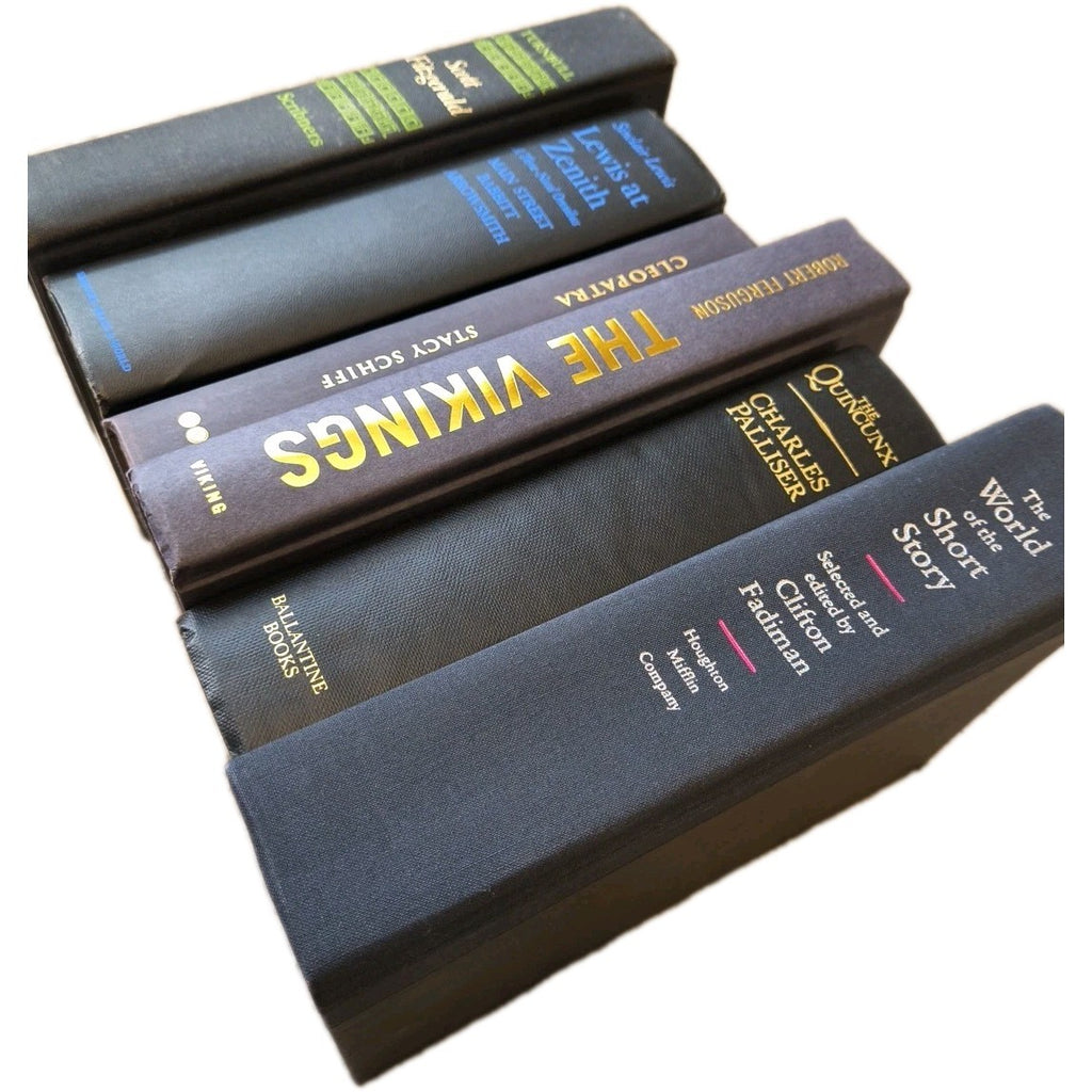 Lot of 6 Thick Black Cover Hardcover Books for Classic Libraries Decor